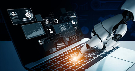 AI interacts with data analytics dashboard, reading trends, improving decisions, and enhancing insights using advanced data analytics capabilities. Vouch