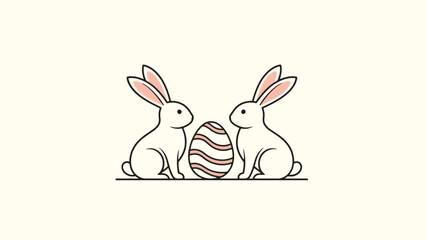 Cute Easter Bunnies with Decorated Egg Vector Illustration on Pastel Background