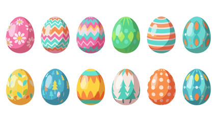 Collection of Decorative Easter Eggs with Various Patterns and Colors