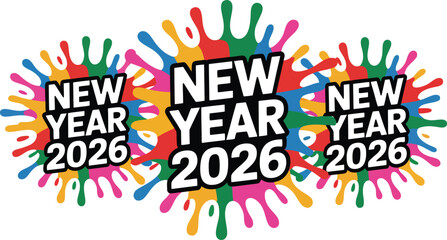 Obraz premium 2026 New Year Celebration Graphic with Bold White Text and Vibrant Color Splashes