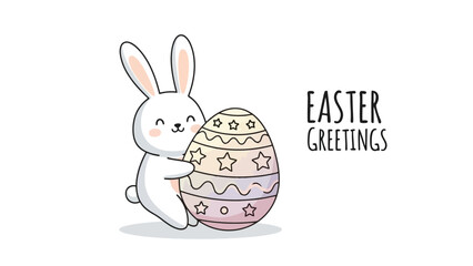 Cute Easter Bunny Holding a Decorated Egg, Celebrating Spring Holiday Greetings Vector Art