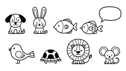 Collection of Cute Cartoon Animal Art Illustrations on White Background