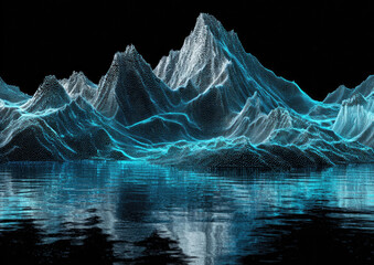 Abstract digital mountain range reflecting in water