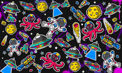Space background vector illustration in a graffiti style. Colorful pace theme pattern