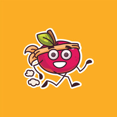 Running Sporty Green Apple Cartoon Sticker