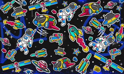 Space background vector illustration in a graffiti style. Colorful pace theme pattern