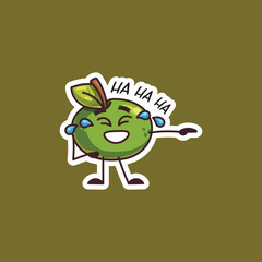 Laughing Funny Green Apple Cartoon Emoji