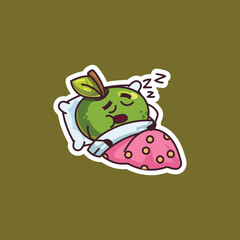 Sleeping Relaxing Green Apple Cute Illustration