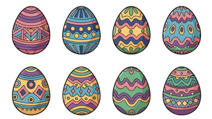 Vibrant Assortment of Hand-Drawn Decorative Easter Eggs with Intricate Patterns