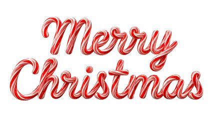 Merry christmas typography text made of red and white striped candy cane for holiday design