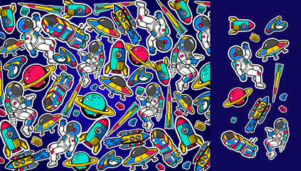 Space background vector illustration in a graffiti style. Colorful pace theme pattern