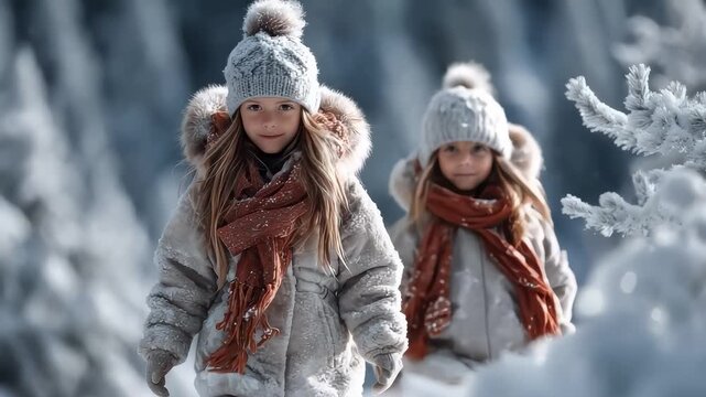 Sisters Walking in the Snow Welcoming Christmas