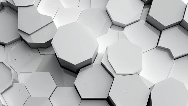 Abstract White Geometric Background: Modern 3D Hexagon Pattern with Light and Shadow, Wall