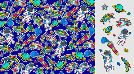 Space background vector illustration in a graffiti style. Colorful pace theme pattern