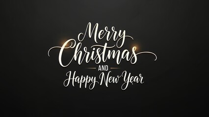 Elegant golden calligraphy script wishes merry christmas and happy new year against a dark background