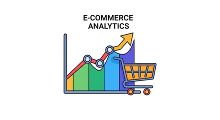 Ecommerce analytics graph with shopping cart and increasing arrow