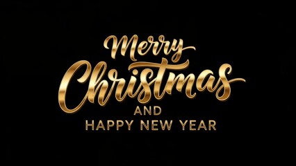 Elegant gold script typography wishing merry christmas and happy new year against a solid black background design