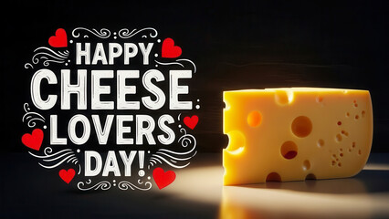 Celebrate happy cheese lovers day with a delicious block of swiss cheese and festive typography