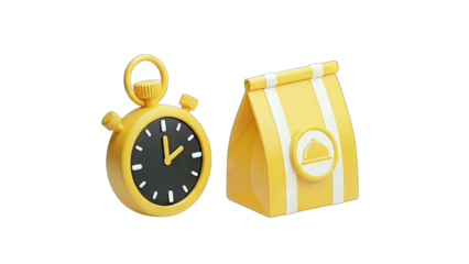 Fast Food Delivery Time Concept: Stopwatch and Bag