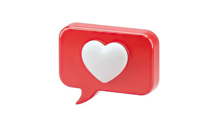 3D Red Heart Speech Bubble on White Background