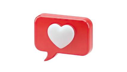 3D Red Heart Speech Bubble on White Background