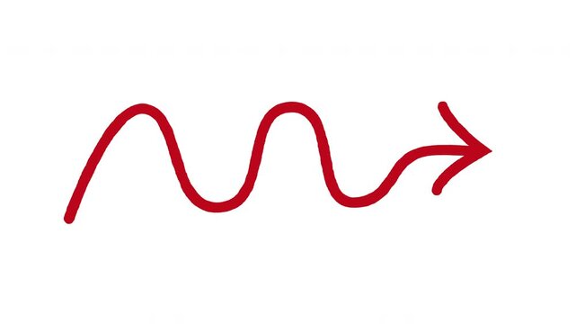 Red Handwritten Style Arrow Mark. Looping Ink Flow Pointer for Object Focus, Attention Grabber, and Urgent Direction
