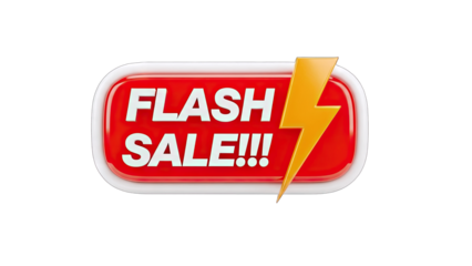 Flash Sale Button with Lightning Bolt on White Background