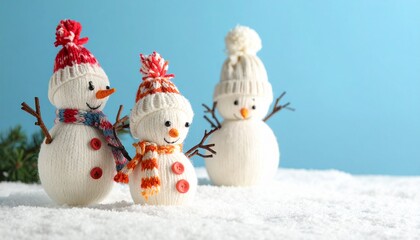 little knitted snowmans on soft snow on blue background 343671.jpg