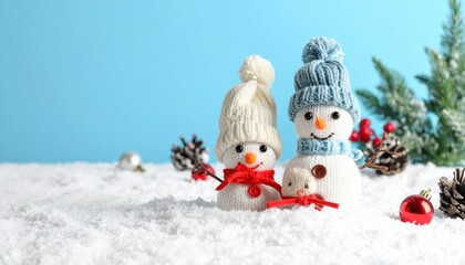 little knitted snowmans on soft snow on blue background 343671.jpg
