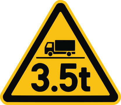 Weight Limit Warning Sign  Yellow Triangle with Black Truck and 3.5t Symbol