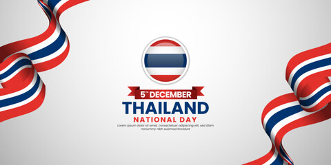Thailand national day banner background design element with waving ribbon flag