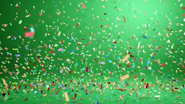 Confetti Raining Down on Green Background