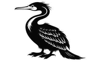 cormorant silhouette line art vector illustration with a white background