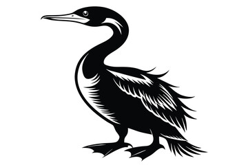 cormorant silhouette line art vector illustration with a white background