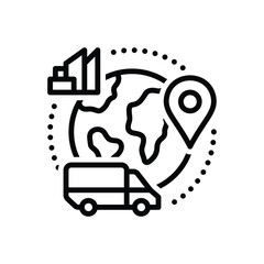 Black line icon for global supply chain
