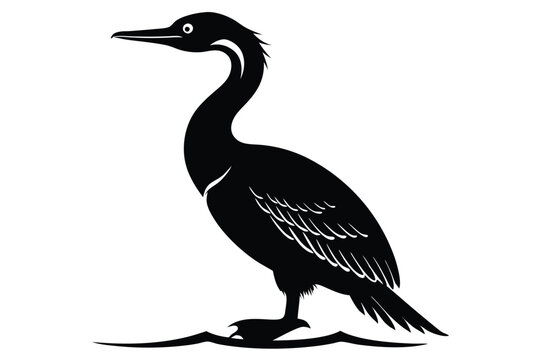 cormorant silhouette line art vector illustration with a white background