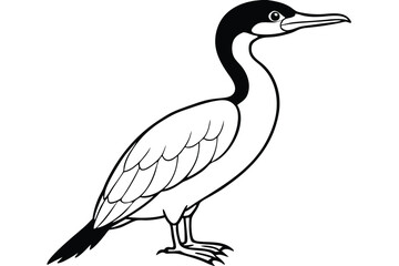 cormorant silhouette line art vector illustration with a white background