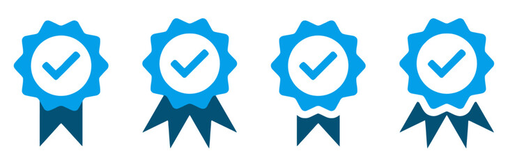 Blue checkmark ribbons verified approved