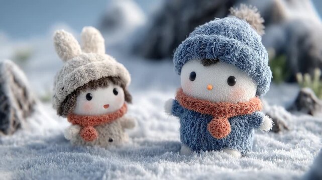 Christmas Cute Animals Playing in the Snow Scene