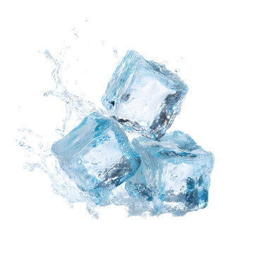 Crystal Clear Close-Up of Isolated Ice Cubes Splash - Professional Photography