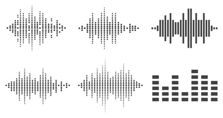Podcast sound waves. Audio wave forms line, sound wave frequency or voice microphone signals. Music, podcast and broadcast and audio branding design.