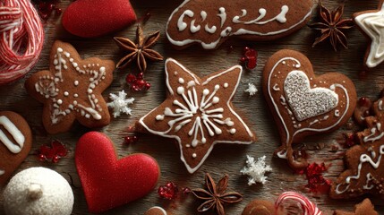 Festive Holiday Cookies with Icing and Decorative Elements