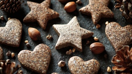 Festive Star and Heart Shapes Made from Spicy Cookie Dough