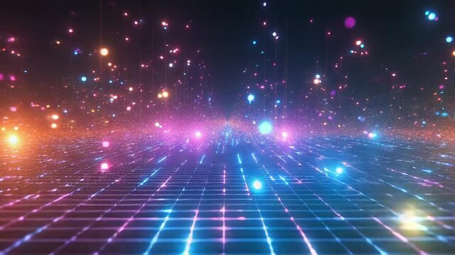 Digital data flowing on a futuristic grid background