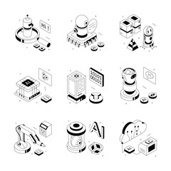 Well designed isometric illustrations set of artificial intelligence and robot technology
