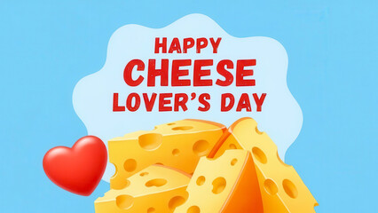 Happy cheese lovers day celebration with delicious swiss cheese and a red heart symbol
