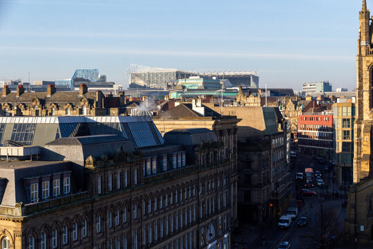 Newcastle United&rsquo;s football Stadium towering over the surrounding buildings in the centre of Newcastle Upon Tyne