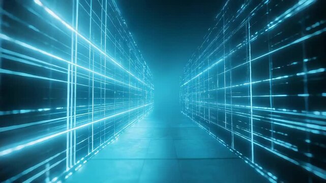Abstract digital grid creating futuristic data tunnel