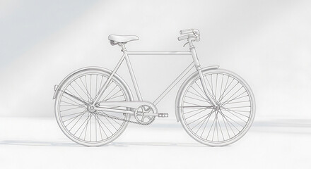 Fototapeta premium White bicycle with black seat and handlebars on a light background bike