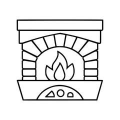 Simple Fireplace Outline Icon with Fire
